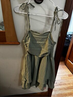 SHEIN Olive Tie-Shoulder Smocked Sundress
